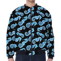 Watercolor Seahorse Pattern Print Zip Sleeve Bomber Jacket