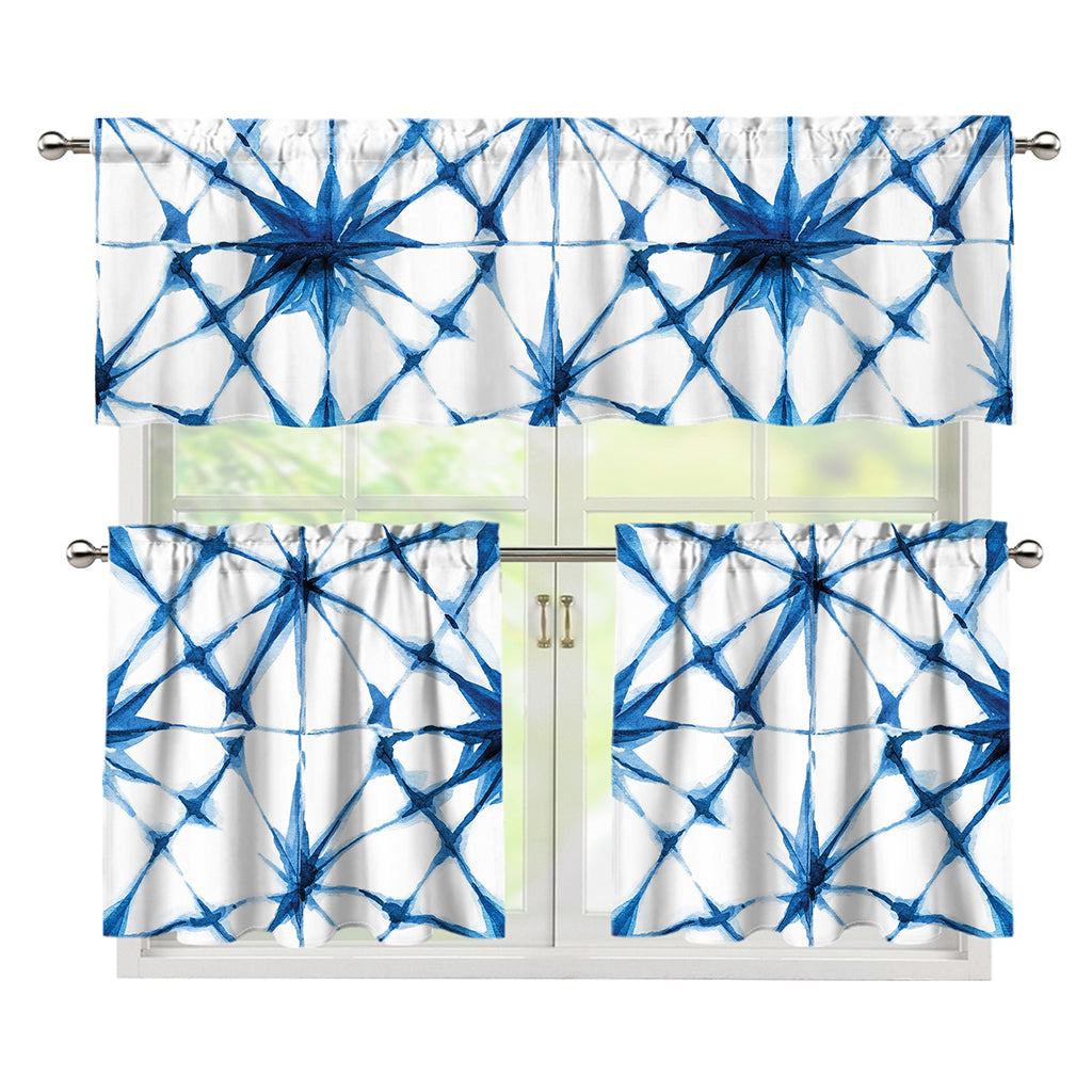 Watercolor Shibori Pattern Print 3 Piece Kitchen Curtains