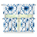 Watercolor Shibori Pattern Print 3 Piece Kitchen Curtains