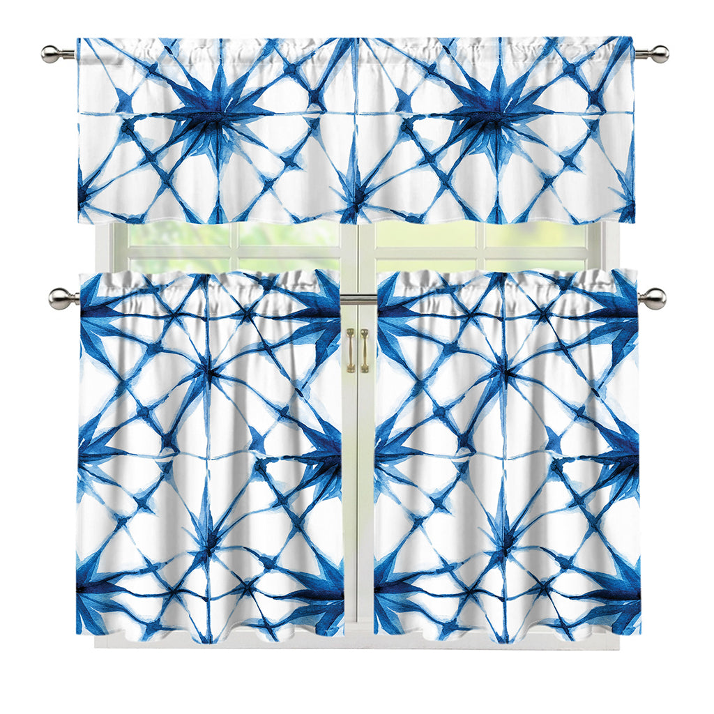 Watercolor Shibori Pattern Print 3 Piece Kitchen Curtains