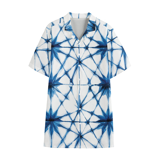 Watercolor Shibori Pattern Print Cotton Hawaiian Shirt