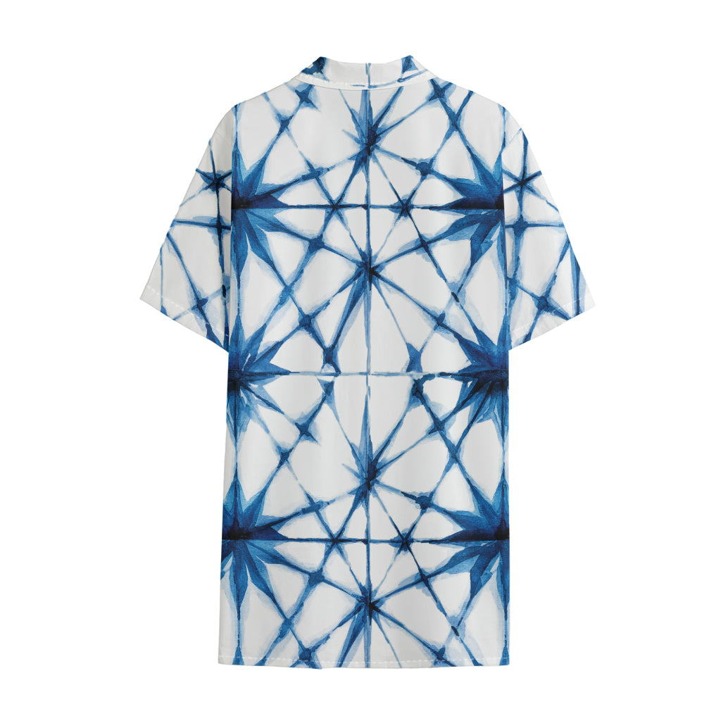 Watercolor Shibori Pattern Print Cotton Hawaiian Shirt