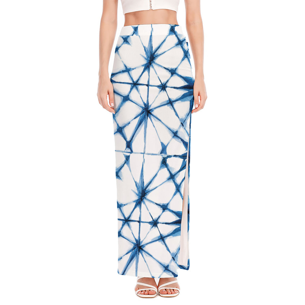 Watercolor Shibori Pattern Print High Slit Maxi Skirt