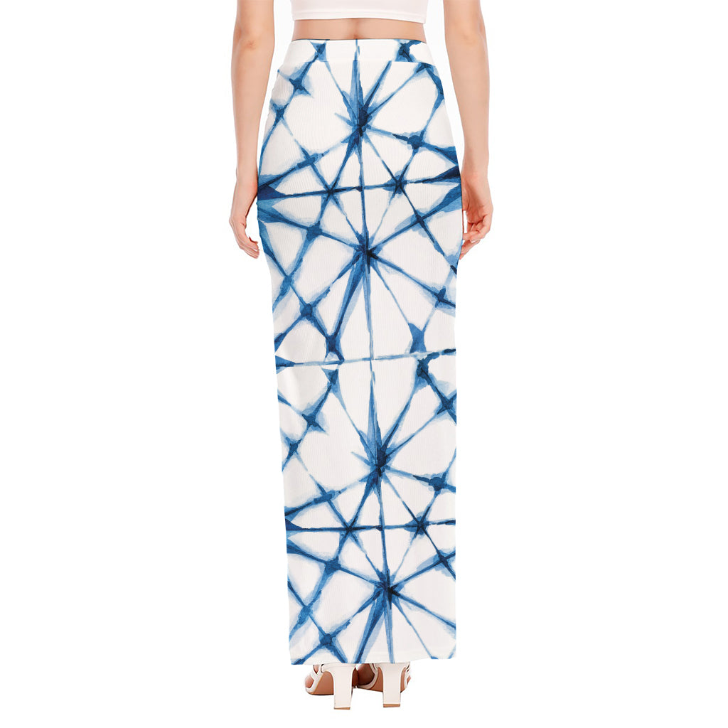 Watercolor Shibori Pattern Print High Slit Maxi Skirt