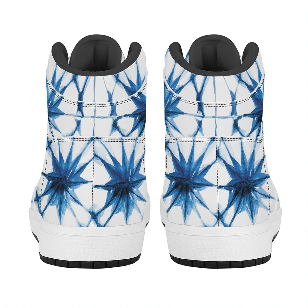 Watercolor Shibori Pattern Print High Top Leather Sneakers