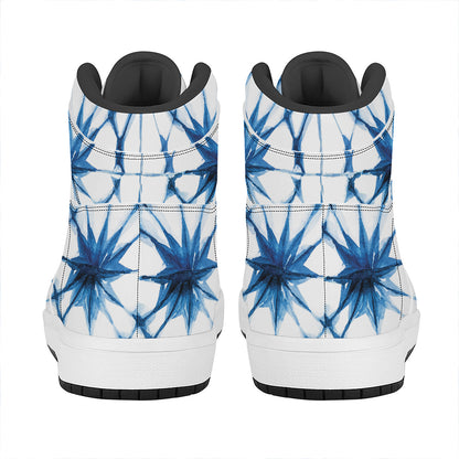 Watercolor Shibori Pattern Print High Top Leather Sneakers