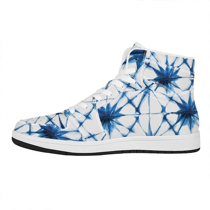 Watercolor Shibori Pattern Print High Top Leather Sneakers