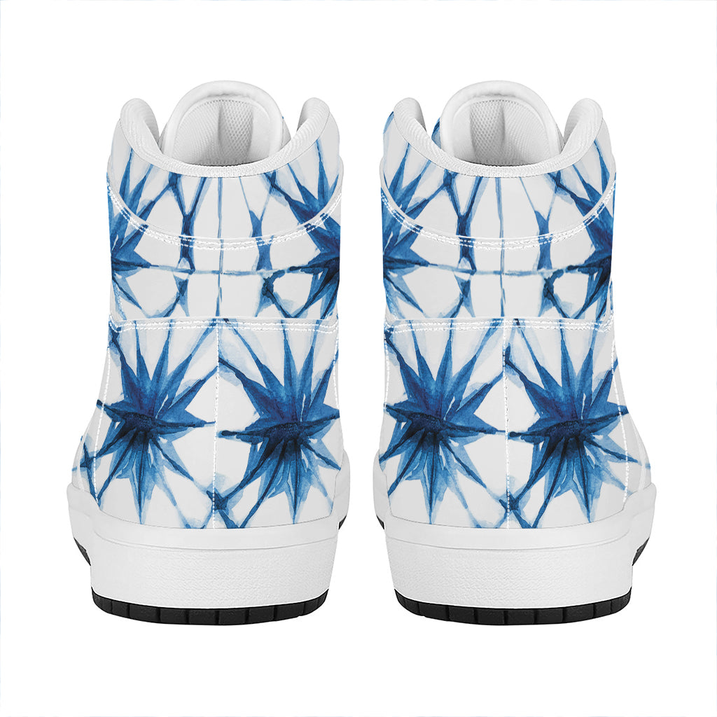 Watercolor Shibori Pattern Print High Top Leather Sneakers