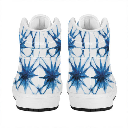 Watercolor Shibori Pattern Print High Top Leather Sneakers