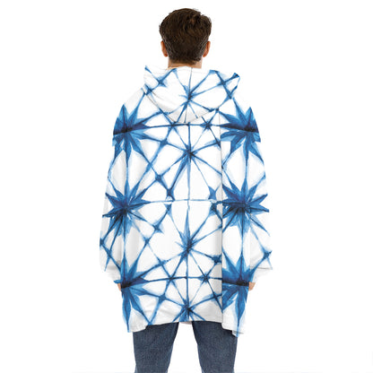 Watercolor Shibori Pattern Print Hoodie Blanket
