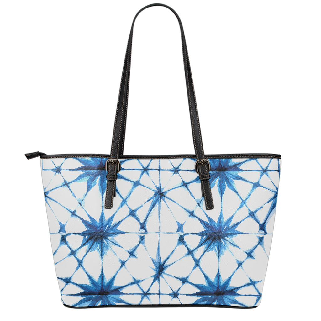 Watercolor Shibori Pattern Print Leather Tote Bag