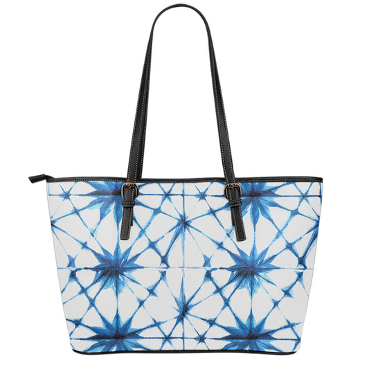 Watercolor Shibori Pattern Print Leather Tote Bag