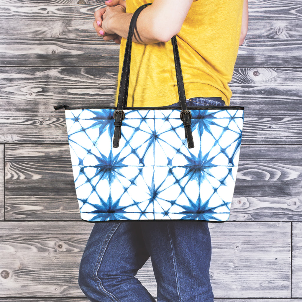Watercolor Shibori Pattern Print Leather Tote Bag