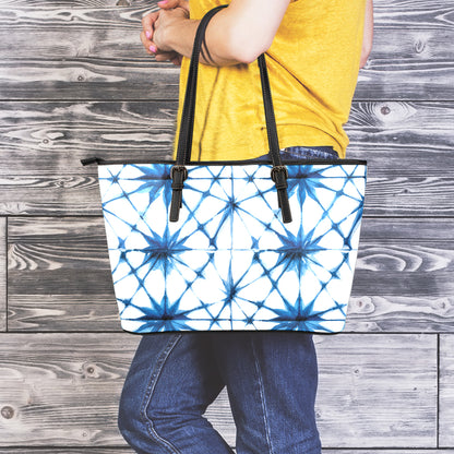 Watercolor Shibori Pattern Print Leather Tote Bag