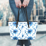 Watercolor Shibori Pattern Print Leather Tote Bag