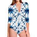 Watercolor Shibori Pattern Print Long Sleeve Swimsuit