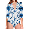 Watercolor Shibori Pattern Print Long Sleeve Swimsuit