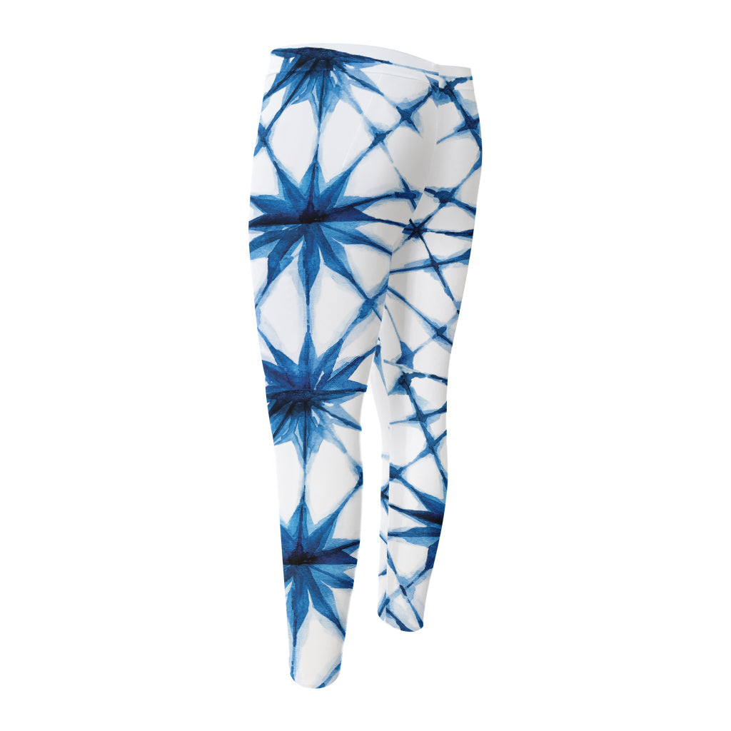 Watercolor Shibori Pattern Print Men's Compression Pants