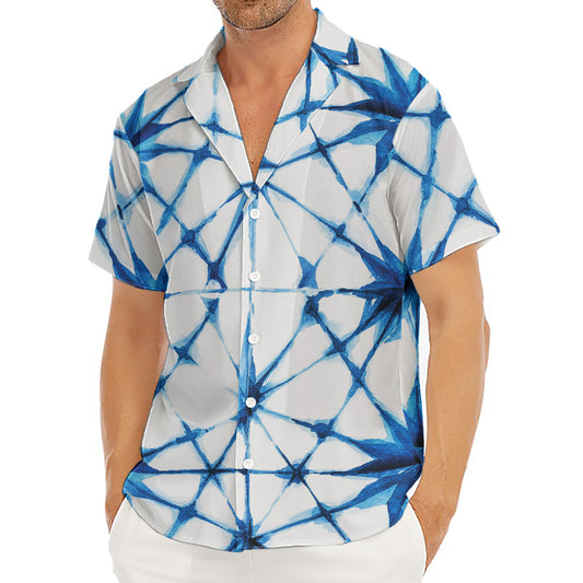 Watercolor Shibori Pattern Print Men's Deep V-Neck Shirt