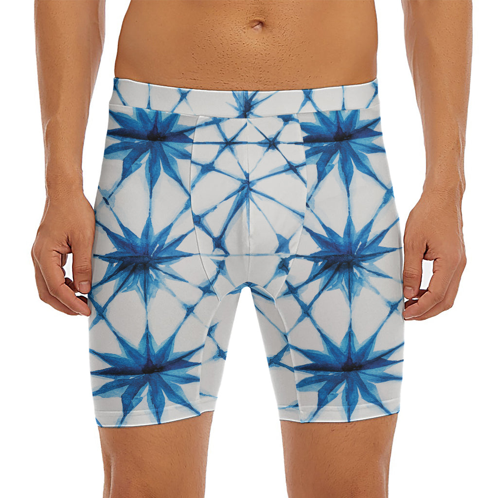 Watercolor Shibori Pattern Print Men's Long Boxer Briefs