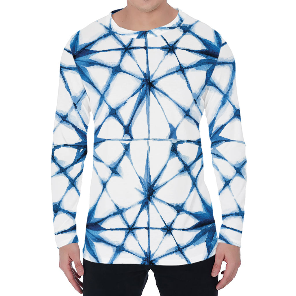 Watercolor Shibori Pattern Print Men's Long Sleeve T-Shirt