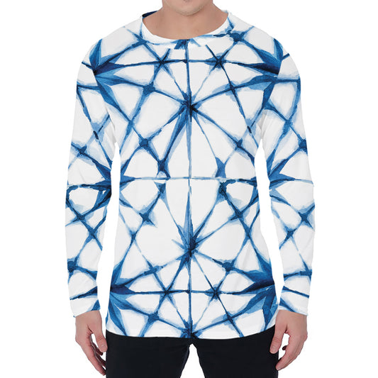 Watercolor Shibori Pattern Print Men's Long Sleeve T-Shirt