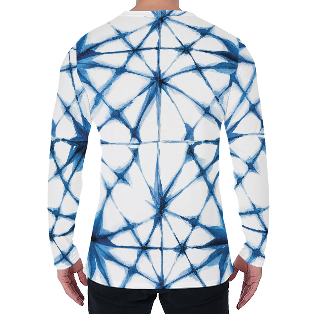 Watercolor Shibori Pattern Print Men's Long Sleeve T-Shirt