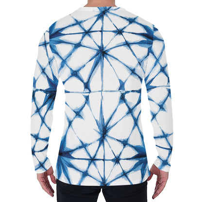 Watercolor Shibori Pattern Print Men's Long Sleeve T-Shirt