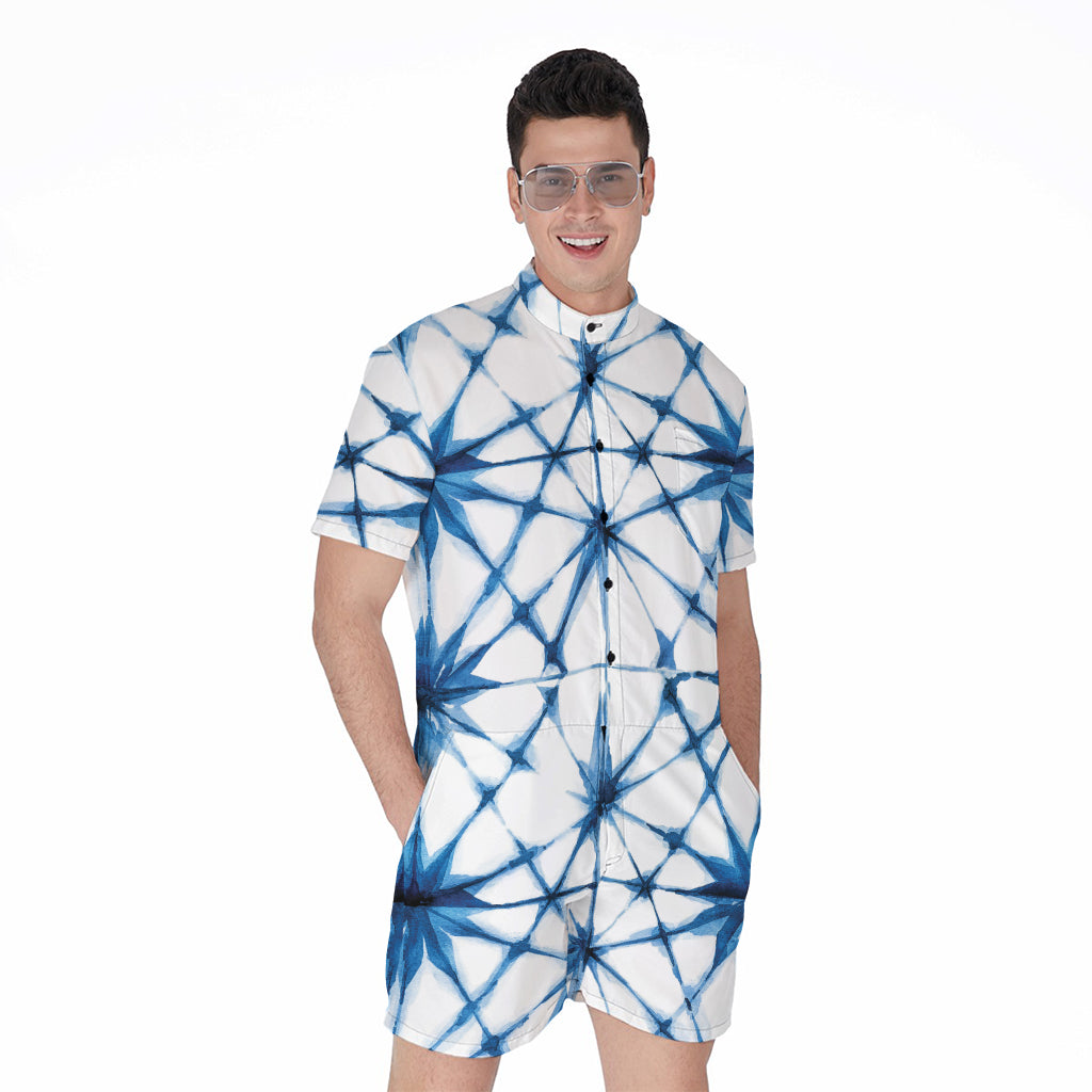 Watercolor Shibori Pattern Print Men's Rompers