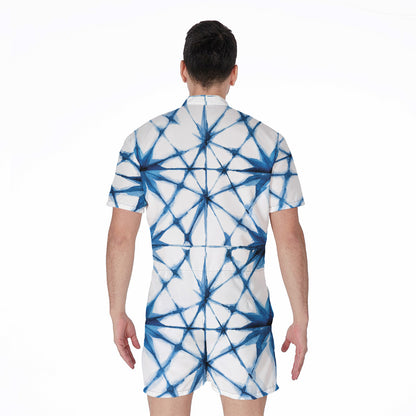 Watercolor Shibori Pattern Print Men's Rompers