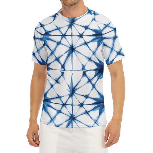 Watercolor Shibori Pattern Print Men's Short Sleeve Rash Guard