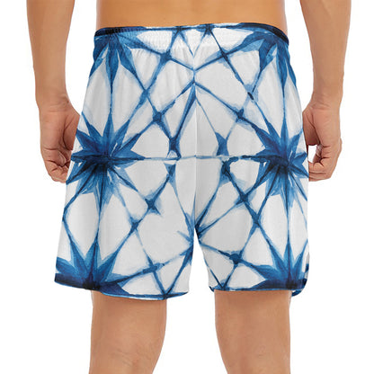 Watercolor Shibori Pattern Print Men's Split Running Shorts