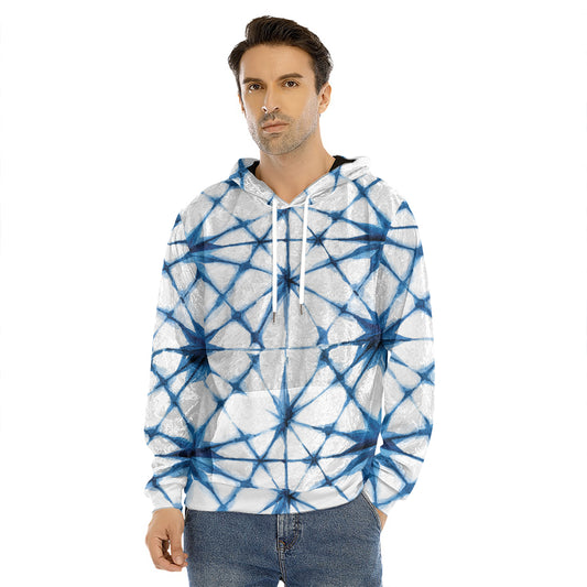 Watercolor Shibori Pattern Print Men's Velvet Pullover Hoodie