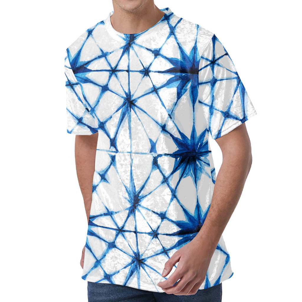 Watercolor Shibori Pattern Print Men's Velvet T-Shirt