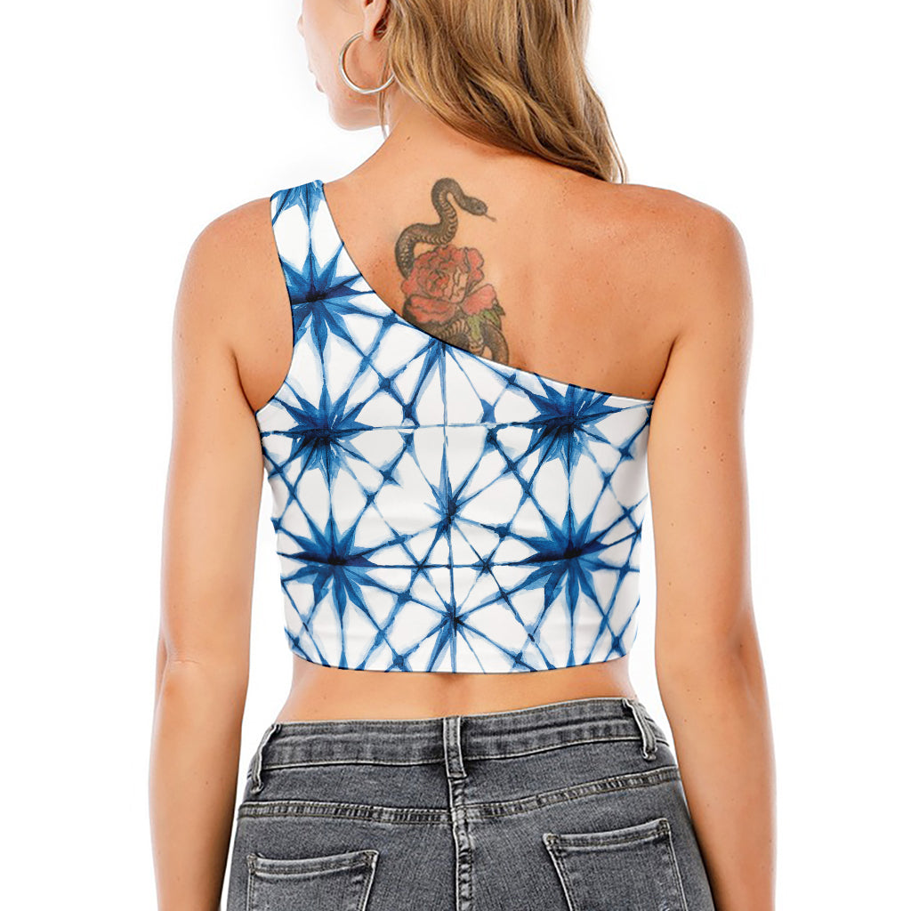 Watercolor Shibori Pattern Print One Shoulder Crop Top