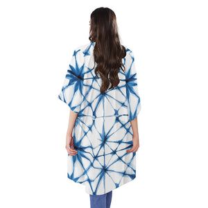 Watercolor Shibori Pattern Print Open Front Beach Cover Up