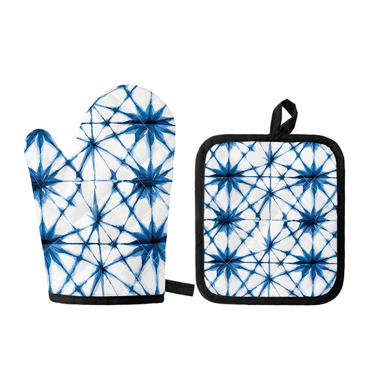 Watercolor Shibori Pattern Print Oven Mitt And Pot Holder Set