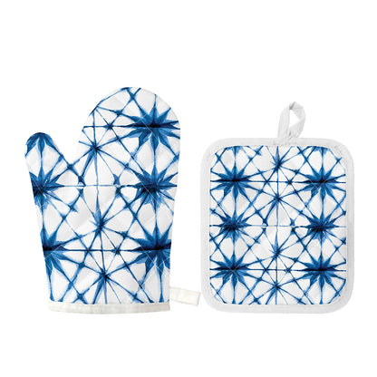 Watercolor Shibori Pattern Print Oven Mitt And Pot Holder Set