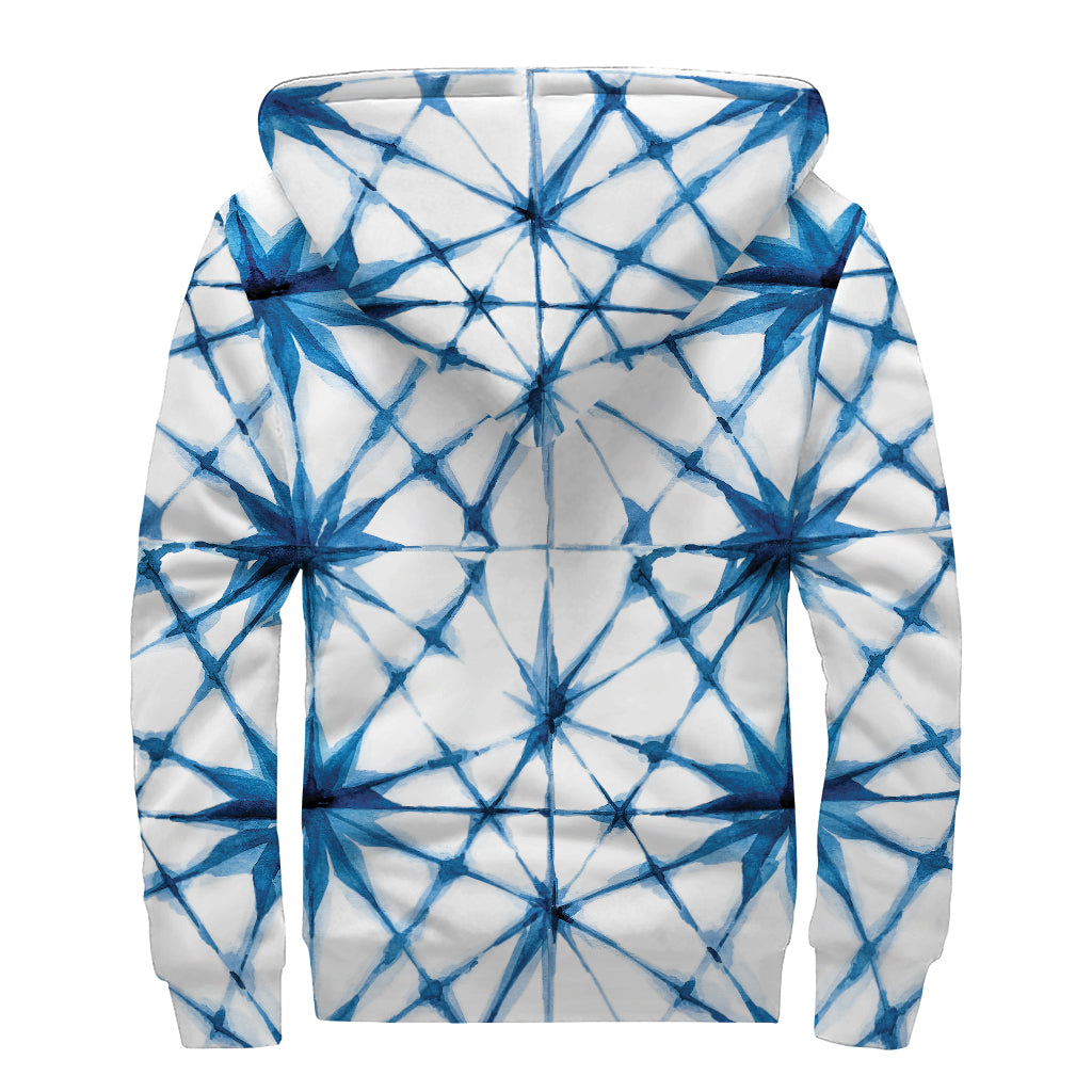 Watercolor Shibori Pattern Print Sherpa Lined Zip Up Hoodie