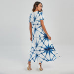 Watercolor Shibori Pattern Print Short Sleeve Maxi Dress