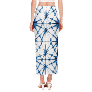 Watercolor Shibori Pattern Print Side Slit Maxi Skirt