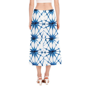 Watercolor Shibori Pattern Print Side Slit Midi Skirt