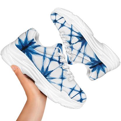 Watercolor Shibori Pattern Print White Chunky Shoes