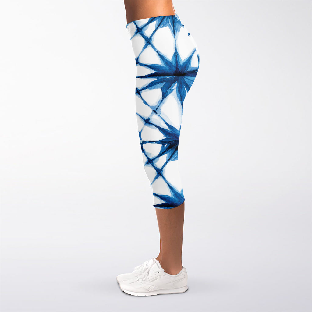Watercolor Shibori Pattern Print Women's Capri Leggings