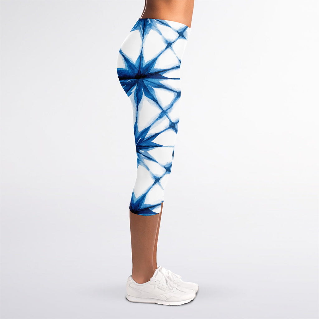 Watercolor Shibori Pattern Print Women's Capri Leggings