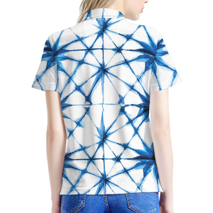 Watercolor Shibori Pattern Print Women's Polo Shirt