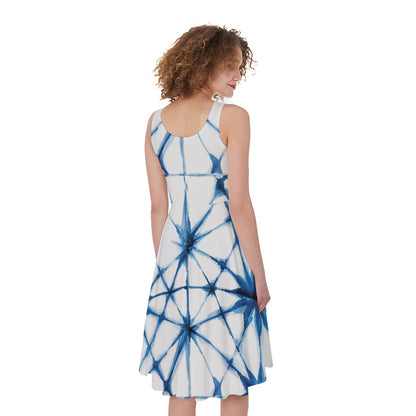 Watercolor Shibori Pattern Print Women's Sleeveless Dress