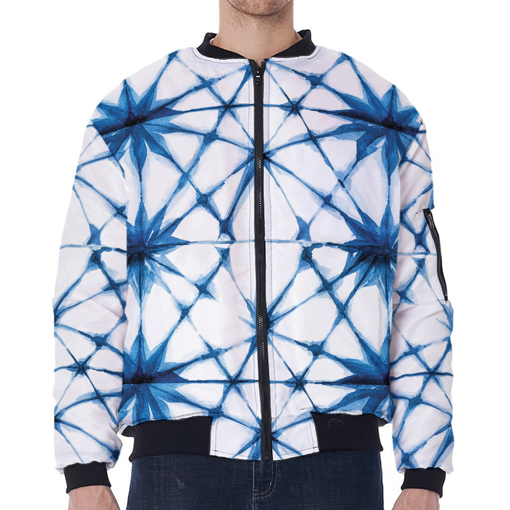 Watercolor Shibori Pattern Print Zip Sleeve Bomber Jacket