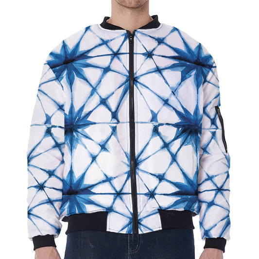 Watercolor Shibori Pattern Print Zip Sleeve Bomber Jacket