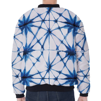 Watercolor Shibori Pattern Print Zip Sleeve Bomber Jacket